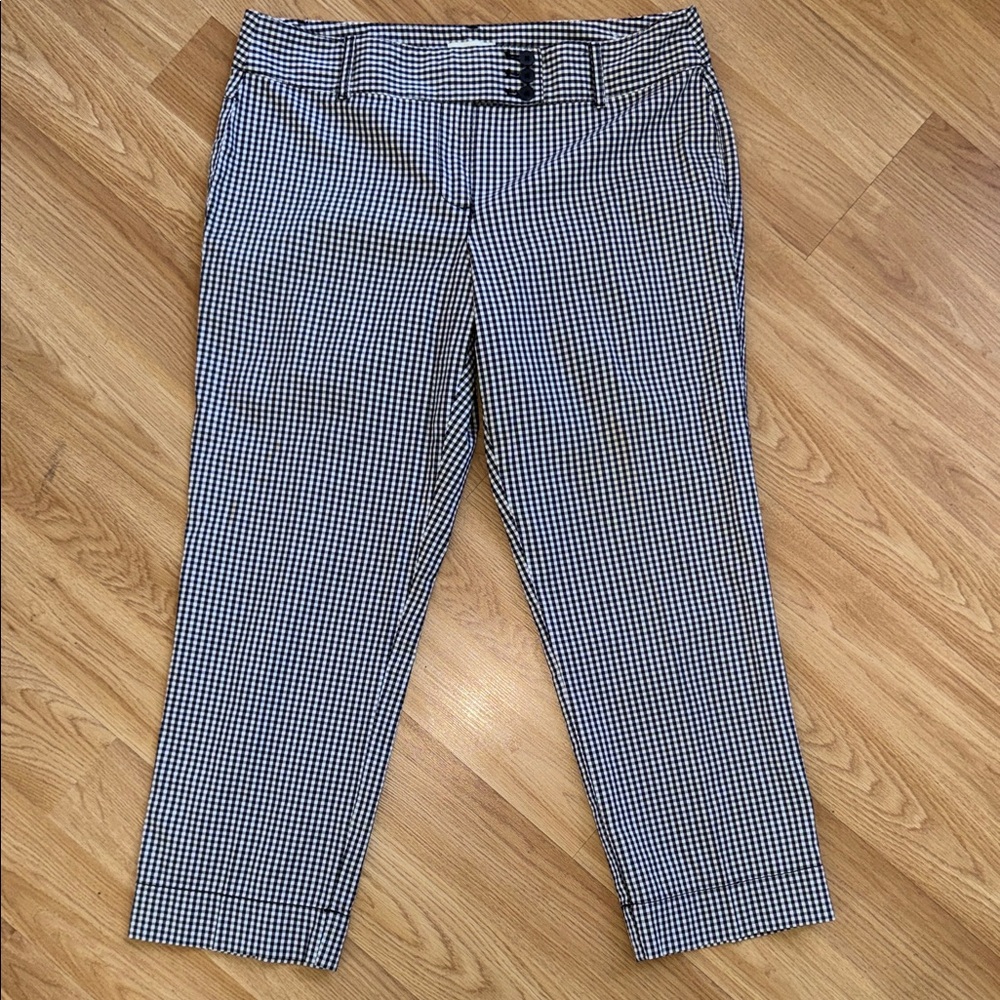 LOFT Marissa Pant Black White Gingham Ankle Cropped Pants Size 10